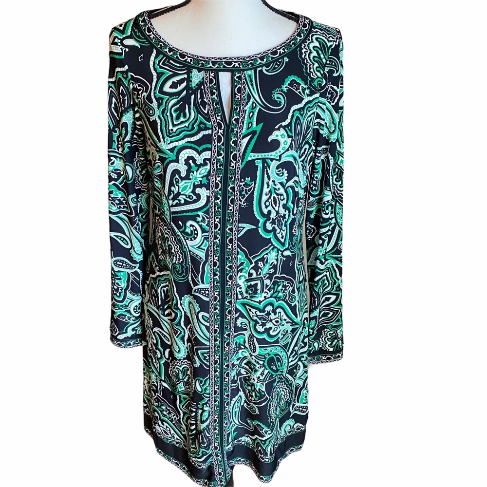 INC Long Sleeve Dress, Green Paisley, Medium